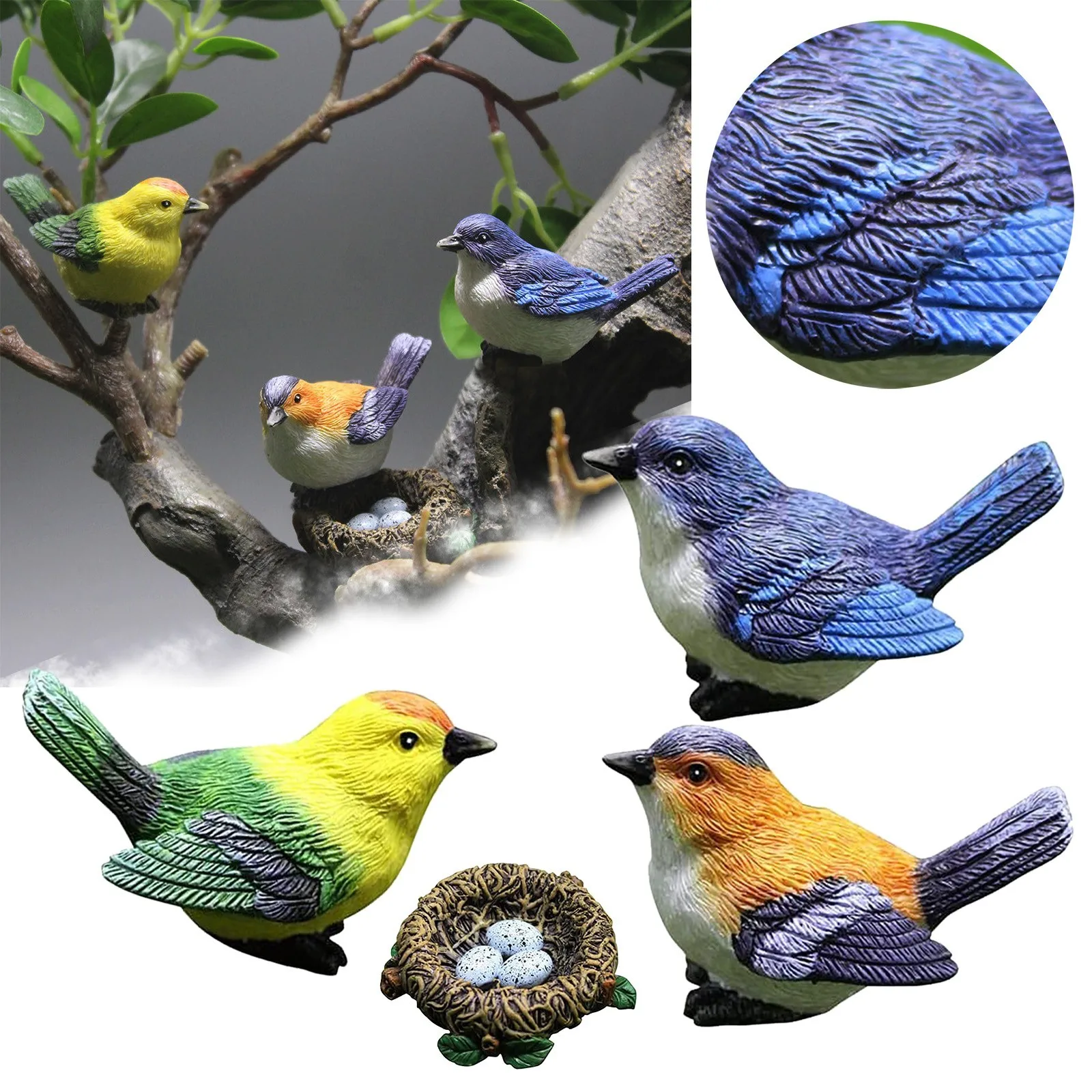 

4pcs Miminiature Garden Resin Bird Decoration Ornaments Home Crafts Resin Animal Model Courtyard Decoration Garden Statue Decor