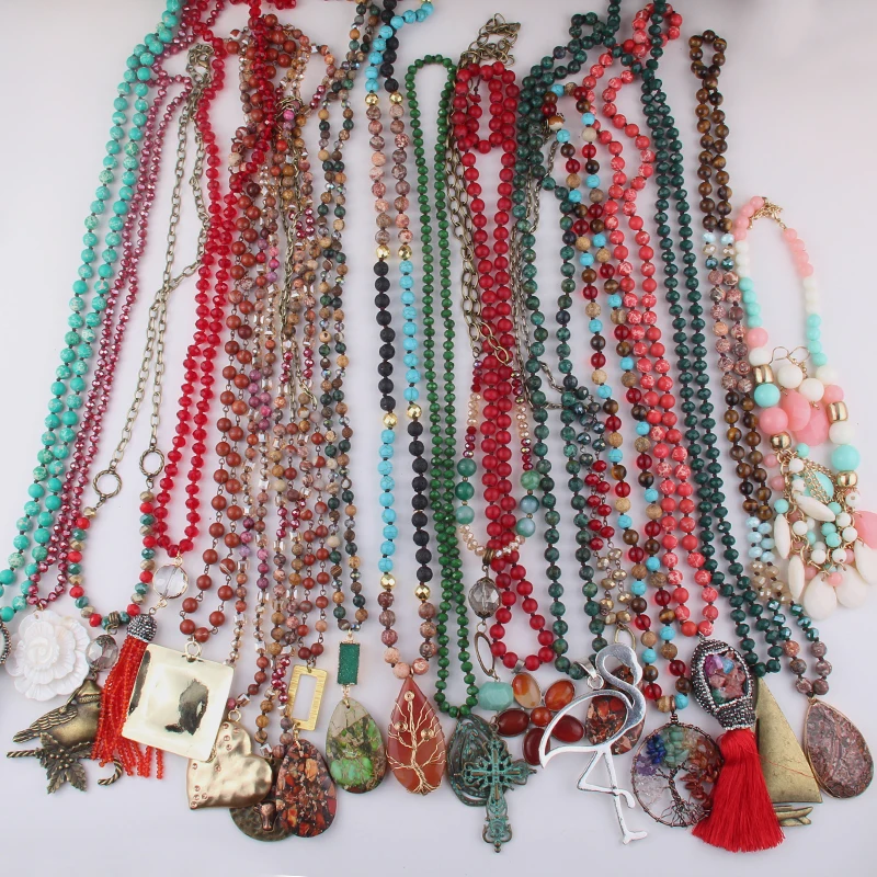 

20 шт., женские богемные ожерелья, красный/синий цвет