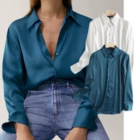 2021 new fashion women satin texture chiffon shirt single breasted blouses long sleeve chiffon shirt casual loose tops