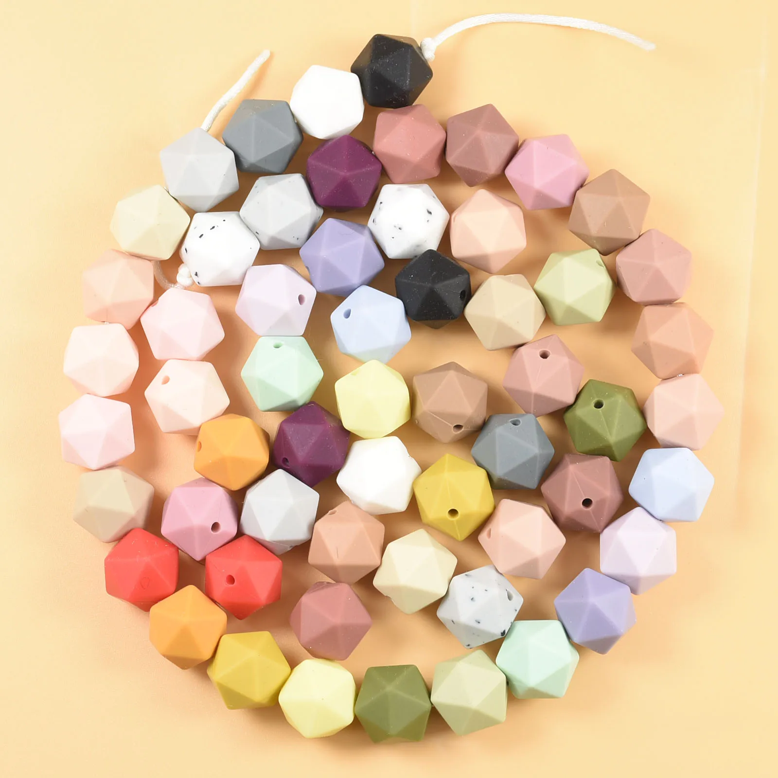 Cuentas de dentici&oacute;n de silicona para beb&eacute;s, cuentas de icosaedro moteadas de 14 MM, cadena de chupete, juguetes para beb&eacute;s sin BPA, 50 piezas-0