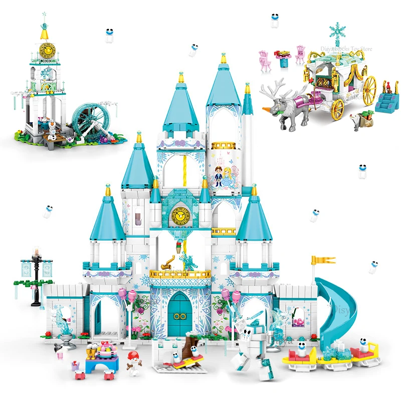 Disney Frozen Series Princess Elsa Ice Playground Castle House Set Movies DIY Building Block Christmas Gifts Toys For Girls Kids