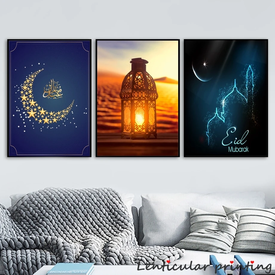 

HD Скандинавская Настенная картина, мусульманский холст, арабская каллиграфия, Постер, настенные картины, декор для комнаты, модный ИД Мубар...