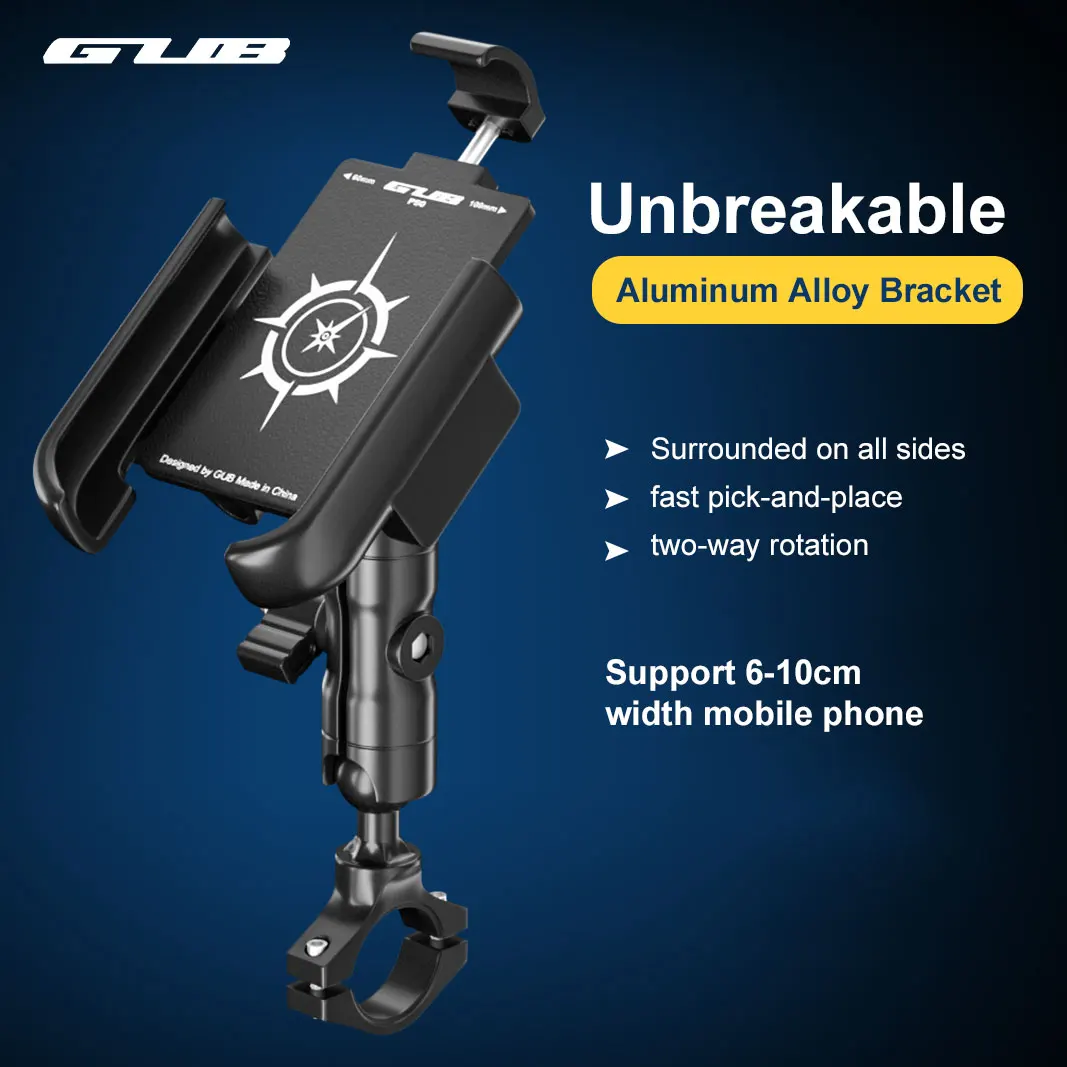 

GUB P50 Aluminum Bike Phone Holder Bracket For 4.5" to 6.5" Phone Bicycle Stand Scooter Motorcycle Mount Support Handlebar Clips