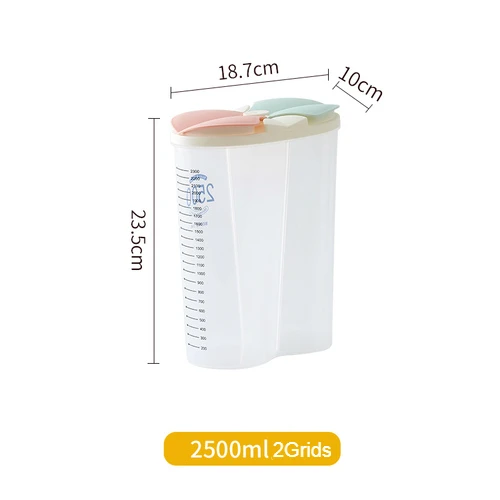 2500ml2Grids Кухонный Контейнер для хранения зерна прозрачный пластиковый отсек баррель герметичный зерновые контейнеры для хранения еды банка Бытовые аксессуары - Цвет: 2500ml2Grids
