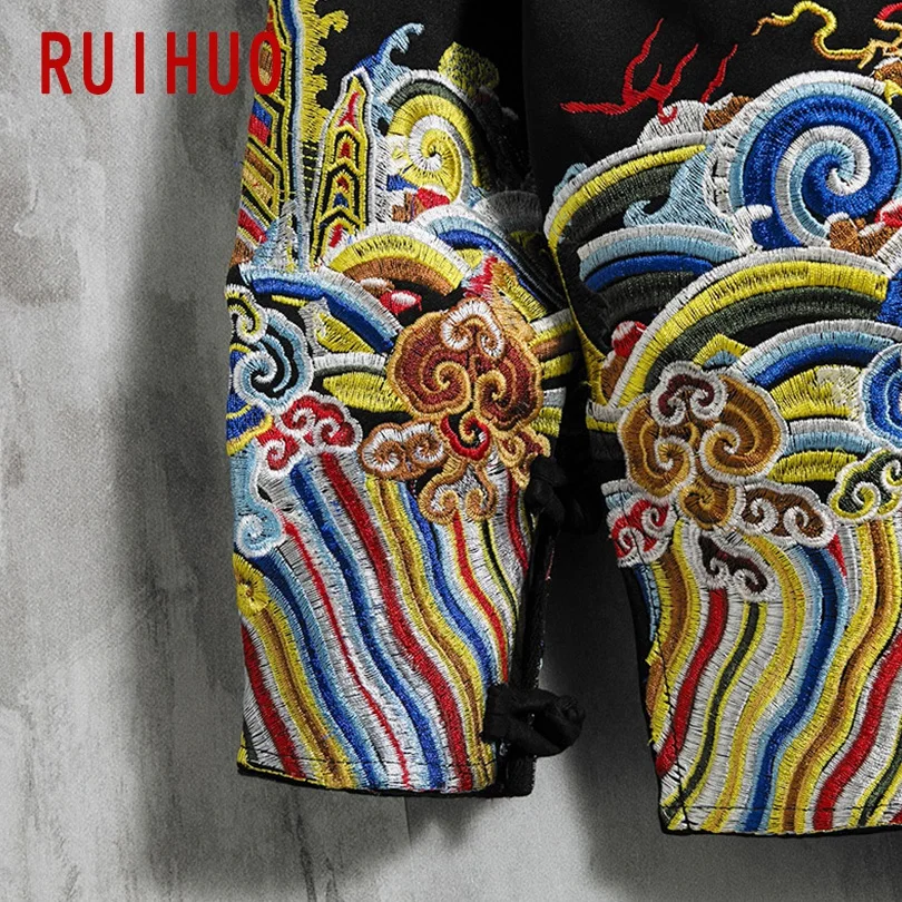 RUIHUO с вышивкой в китайском стиле Толстовка Для мужчин Харадзюку Японская уличная