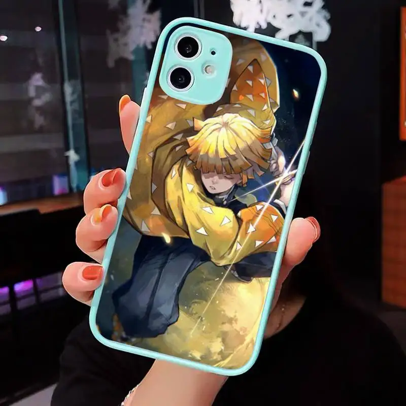 

Anime Demon Slayer Kimetsu no Yaiba Phone Case For iPhone 12 11 Mini Pro XR XS Max 7 8 Plus X Matte transparent blue Back Cover