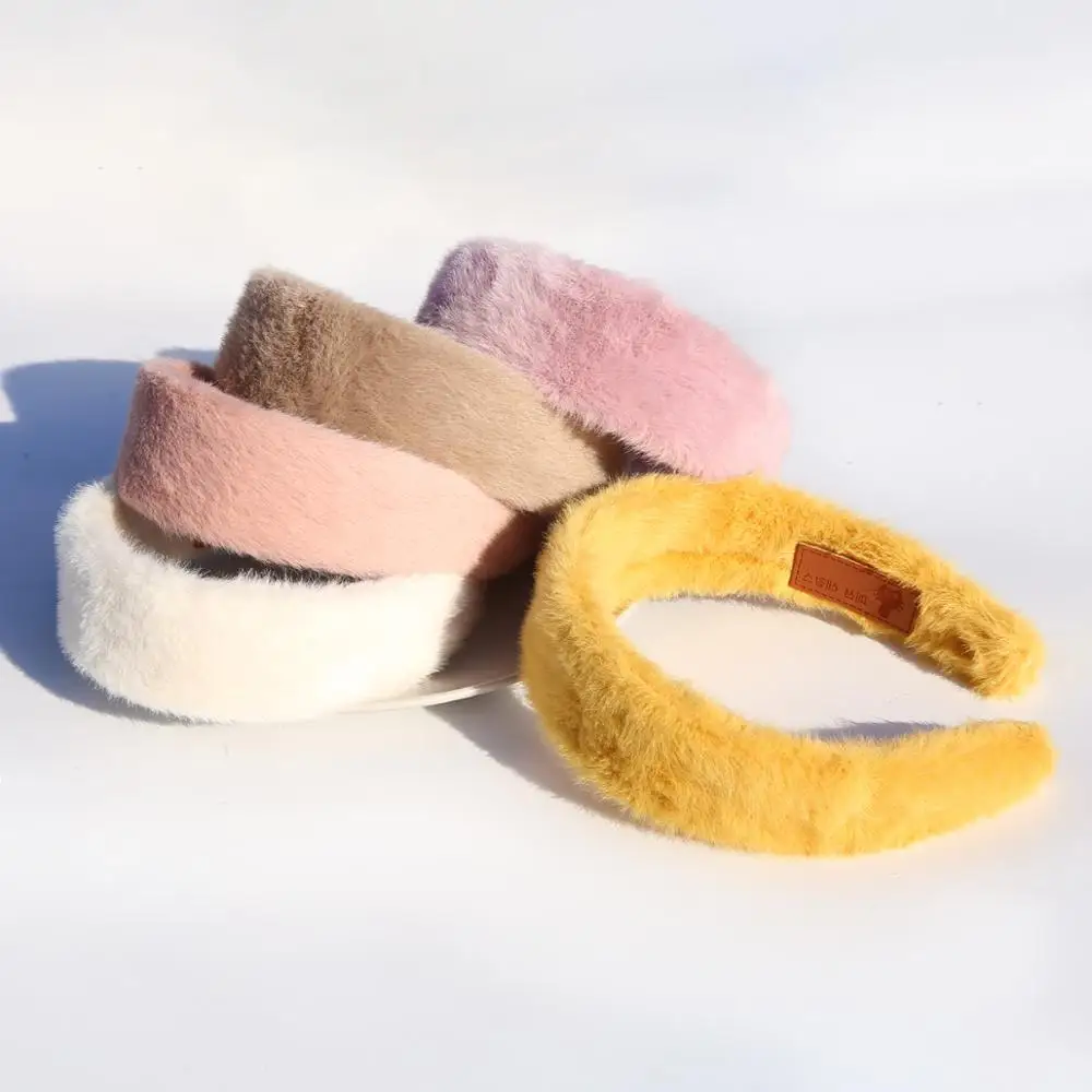 Обруч для волос с имитацией овечьей шерсти Зимний Простой широкий меховой ободок