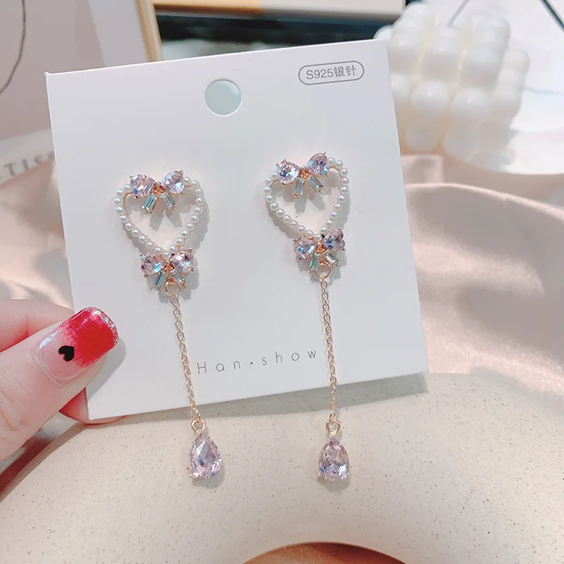 

Fashion Flower Fish Tail Butterfly Wings Heart Stud Earrings Women Tassel Bowknot Pearl Zircon Dangle Wedding Bridesmaid Jewelry