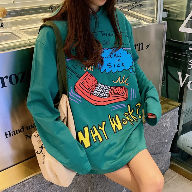 Женская футболка с принтом и длинным рукавом мешковатая Футболка Harajuku топы