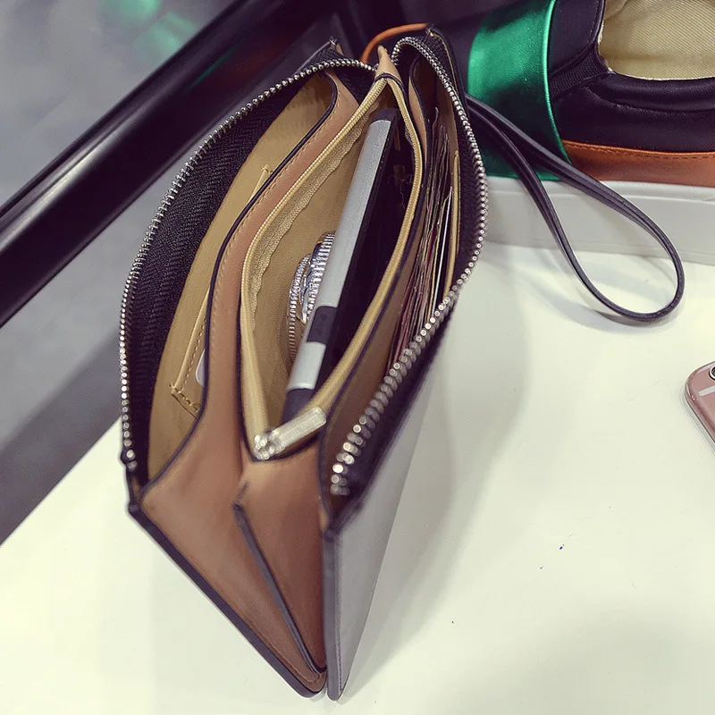 womens vintage oil wax leather zipper clutch wallet female large capacity coin purse ladies wristband simple card holder wallet free global shipping