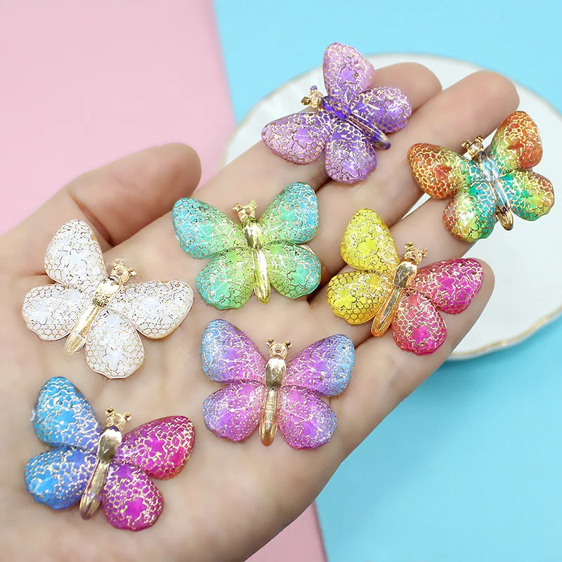 

Newest Colorful Glitter Resin Cabochons Cute Flatback Butterfly Patch Sticker Phone Shell Decor Charms Pendant DIY 60pcs 33*25mm