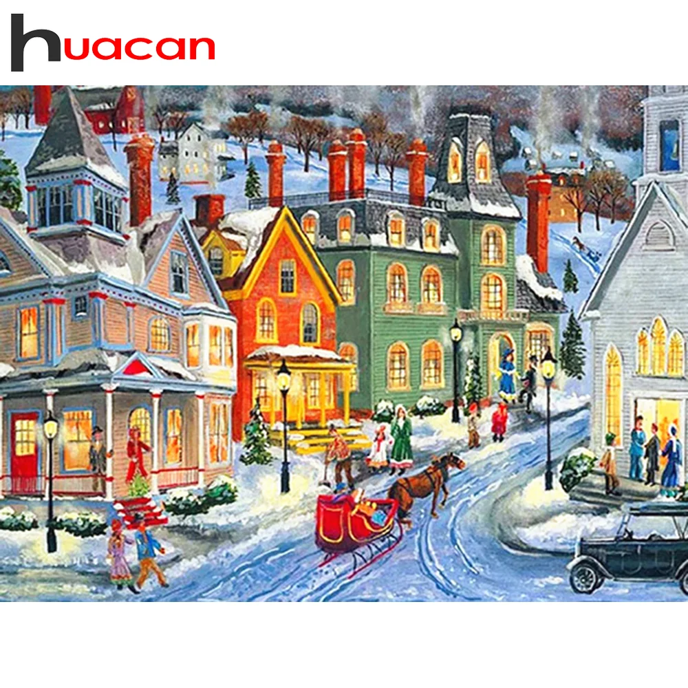 

Huacan алмазная вышивка Новогодняя елка зима пейзаж алмазная мозаика улица дом подарок ручной работы декор для дома