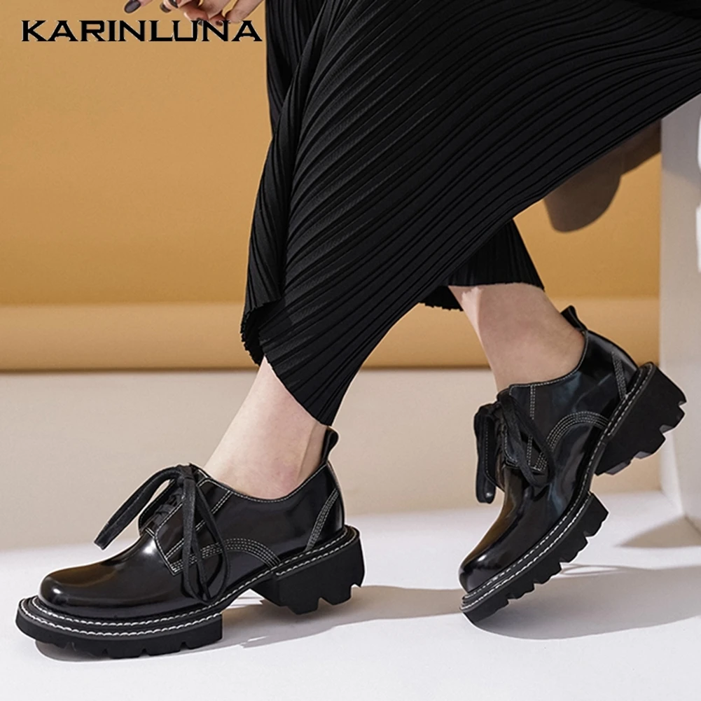 Karinluna/Новые брендовые туфли из натуральной кожи на квадратном каблуке размера