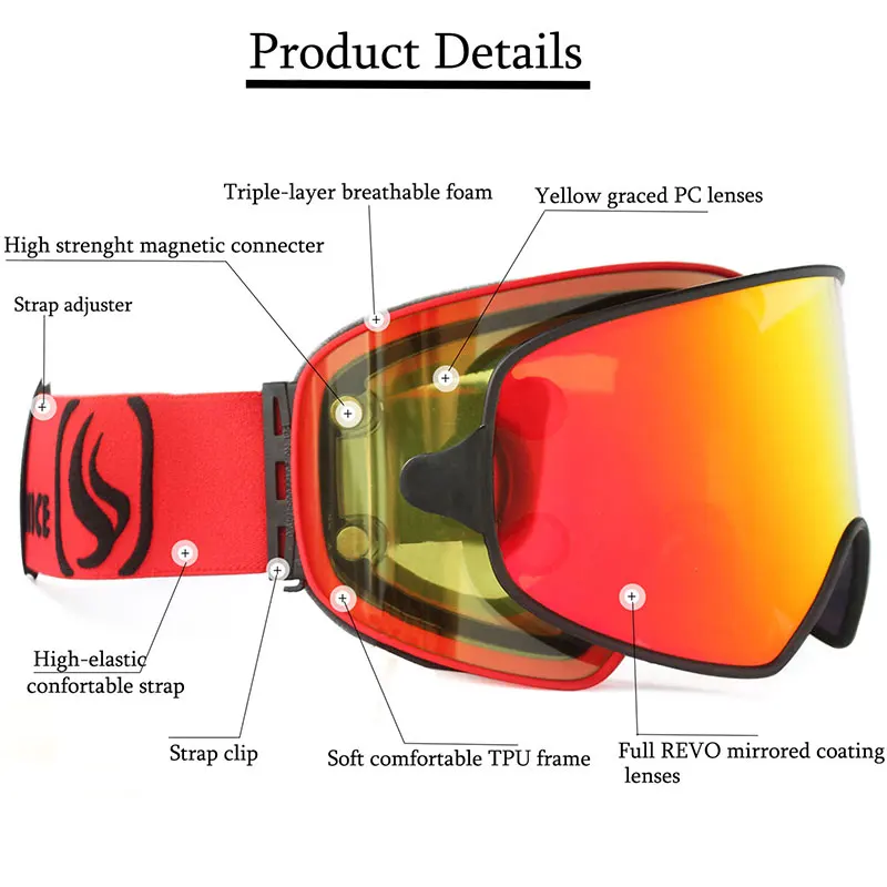2019 лыжные очки 2 в 1 с магнитными линзами двойного назначения для ночного катания