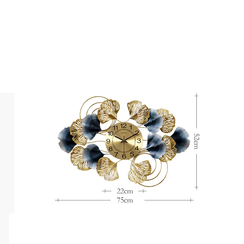 Chinese Ginkgo Leaf Wrought Iron Wall Clock Hanging Decoration Home Livingroom Mural Crafts Hotel 3D sticker | Дом и сад