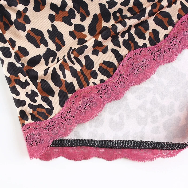 

Casual Leopard Summer Tops for Women Lace Edge Tank Top Korean Fashion Sleeveless Sexy Cropped Tees Harajuku