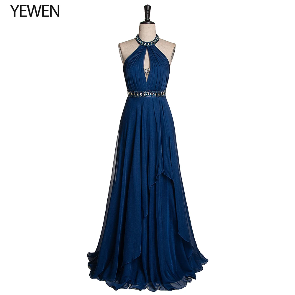 ТРАПЕЦИЕВИДНОЕ длинное вечернее платье без рукавов 2019 синее элегантное для