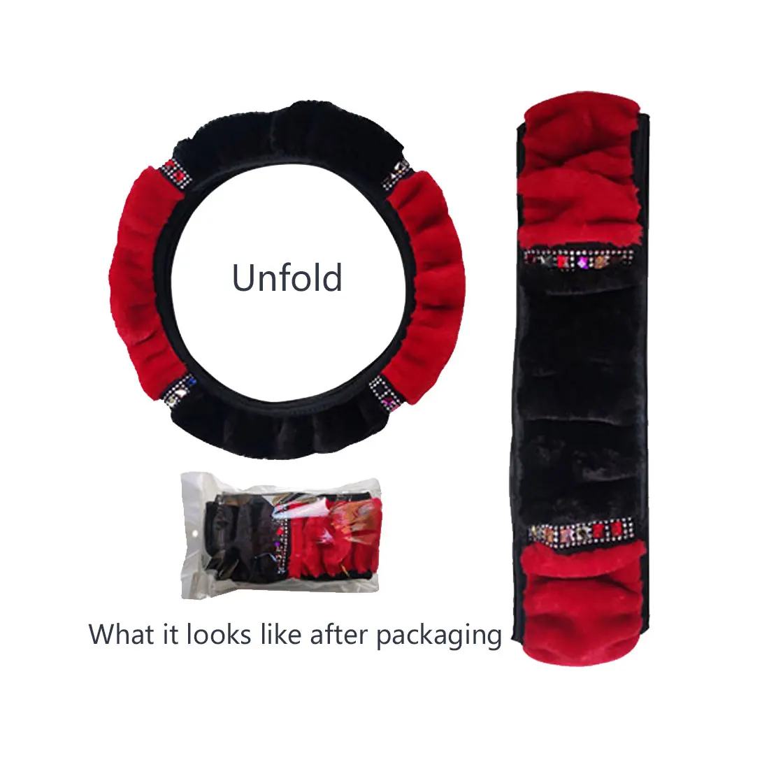 

New 38cm Diameter Soft Plush Rhinestone Car Steering Wheel Car-styling Interior Accessories Four Seasons Cover Steering-Cover