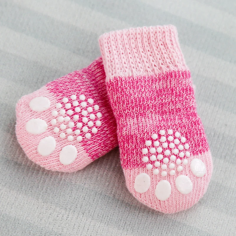 

4pcs Lovely New Puppy Dog Knit Socks Small Dogs Anti-Slip Cat Shoes For Autumn Winter Indoor Wear Slip On Paw Protector
