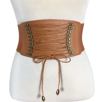 fashion women wide belt new elastic pu leather dress rivet belts for ladies black blue red femme corset waistband