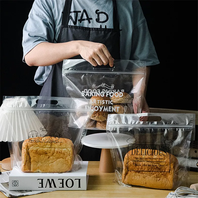 LBSISI Life-bolsas de pl&aacute;stico transparentes para pan en rodajas, con asa, para galletas, dulces, embalaje para tostadas, rasgado a mano, cepillado, 50 unids/lote-1