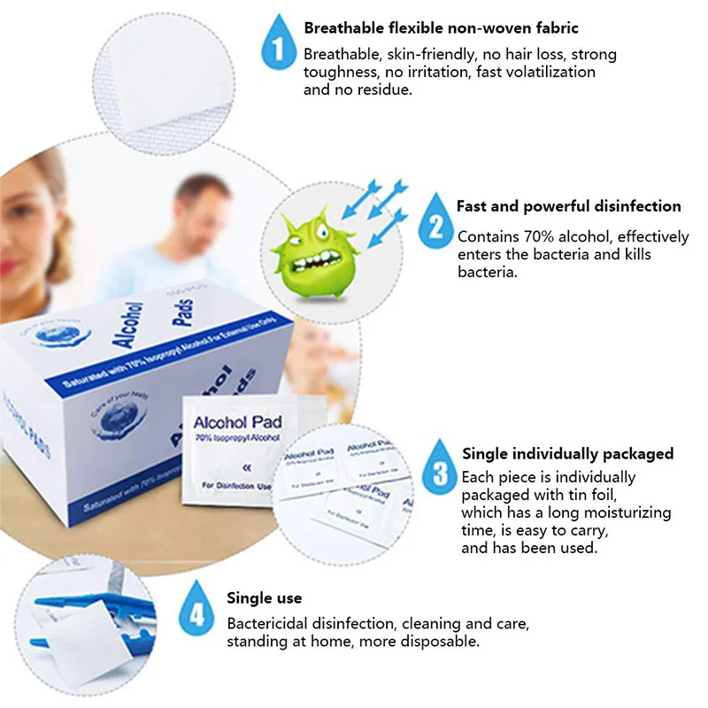 1000 шт. алкоголь влажные салфетки Одноразовые дезинфекции преп замены Pad