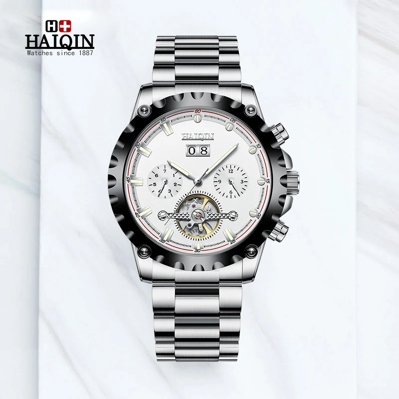 Автоматические механические Роскошные мужские часы HAIQIN с ремешком из
