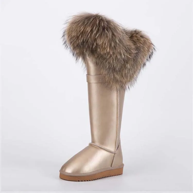 ; модные высокие зимние сапоги; botas mujer; женская зимняя обувь из натуральной кожи с натуральным лисьим мехом; - Цвет: SANDY