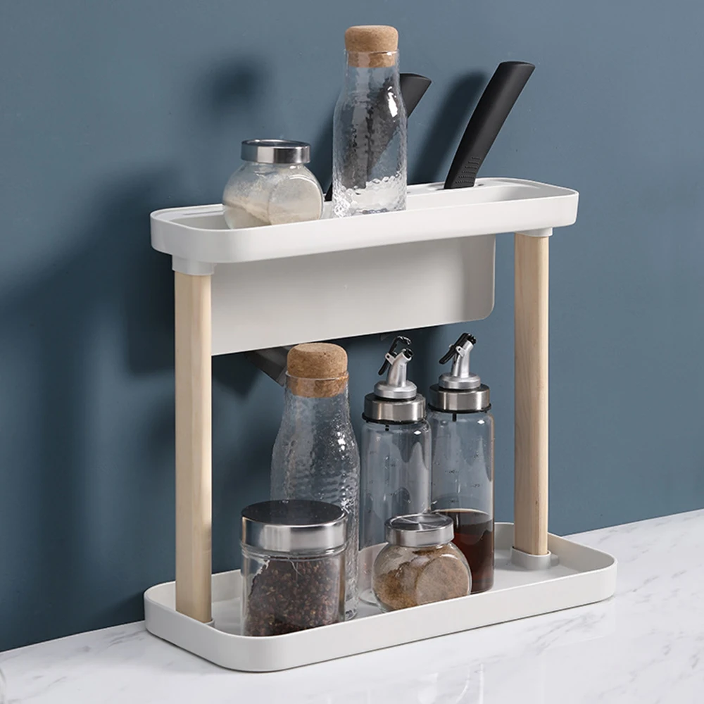 

2-Tier Shelf Rack Kitchen Shelf Spice Organizer Standing Type Double Kitchen Storage Holders Multifunctional Storage Rack Holder