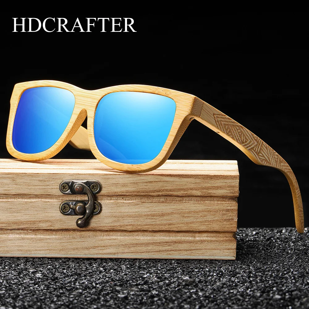 

HDCRAFTER Retro Wood Women Sunglasses Men Driving Square Style Sun Glasses Male Goggle UV400 Women Men Brand Designer