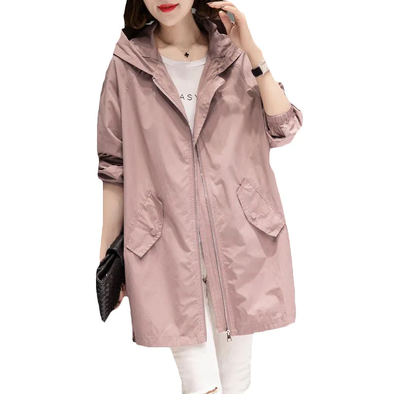 

2021 Spring Autumn New Fashion Women Classic Zipper Long Trench Coat Hooded Long Sleeve Outerwear Windbreaker Female f455