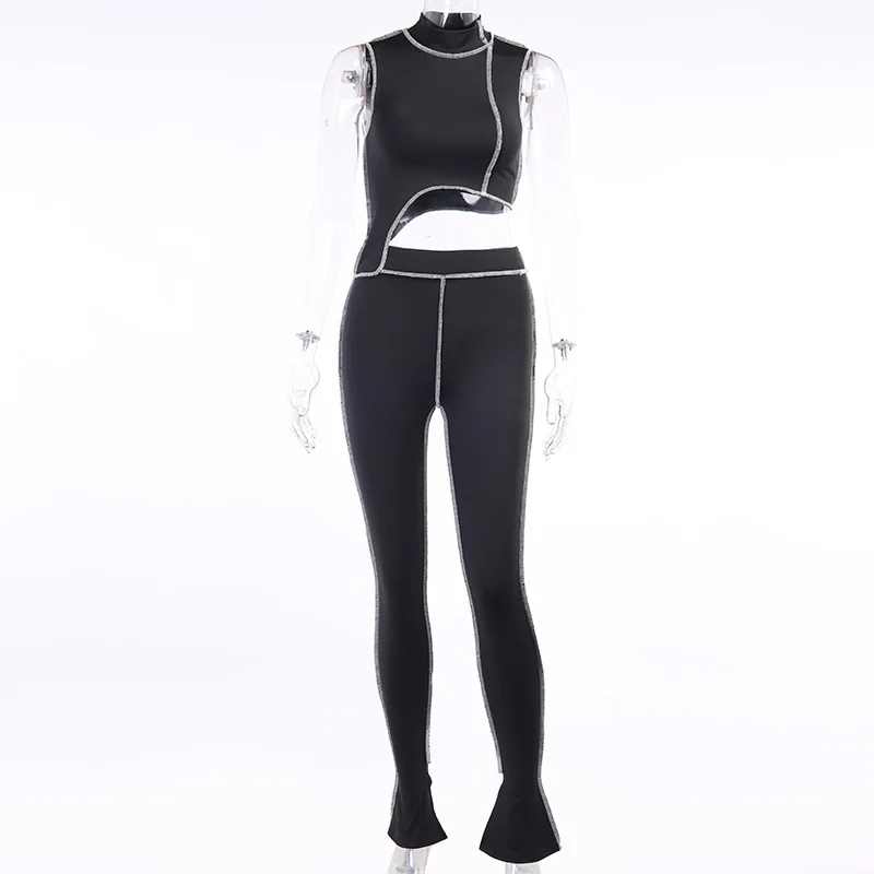 Fuedage однотонный Повседневный женский топ из двух частей и брюки без рукавов