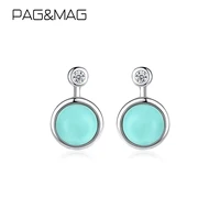 pagmag bohemian turquoise circle sterling silver 925 stud earrings for women korean silve earrings pendientes jewelry se0427