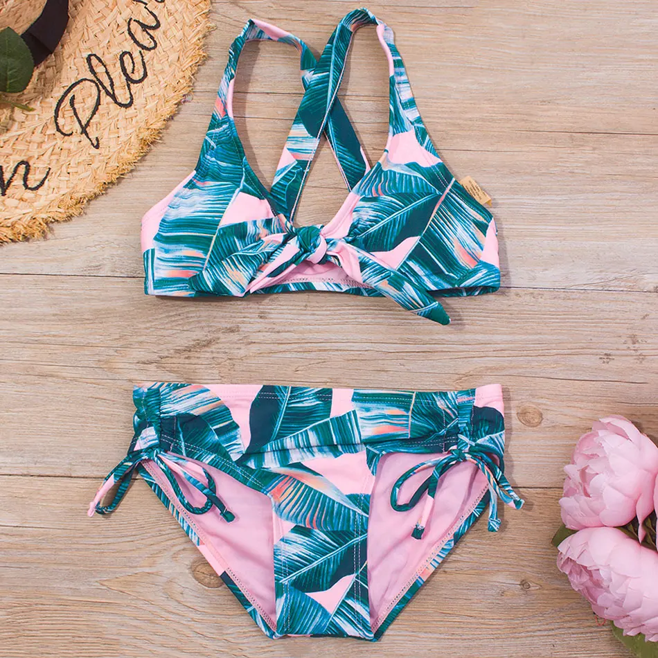 Купальник для девочек с принтом листьев детский бандажный купальник из двух