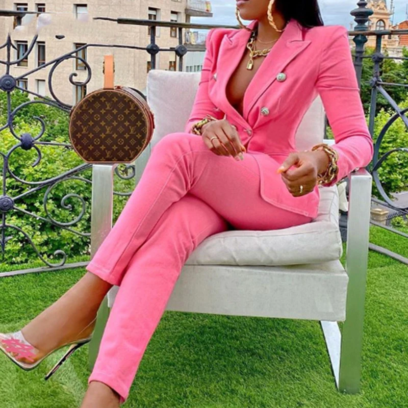 

Autumn Winter Women's Blazer Pants Set Long Sleeve Blazer Pants Suit Office Female Tracksuit 2 Piece Set Fitness Outfits Setup