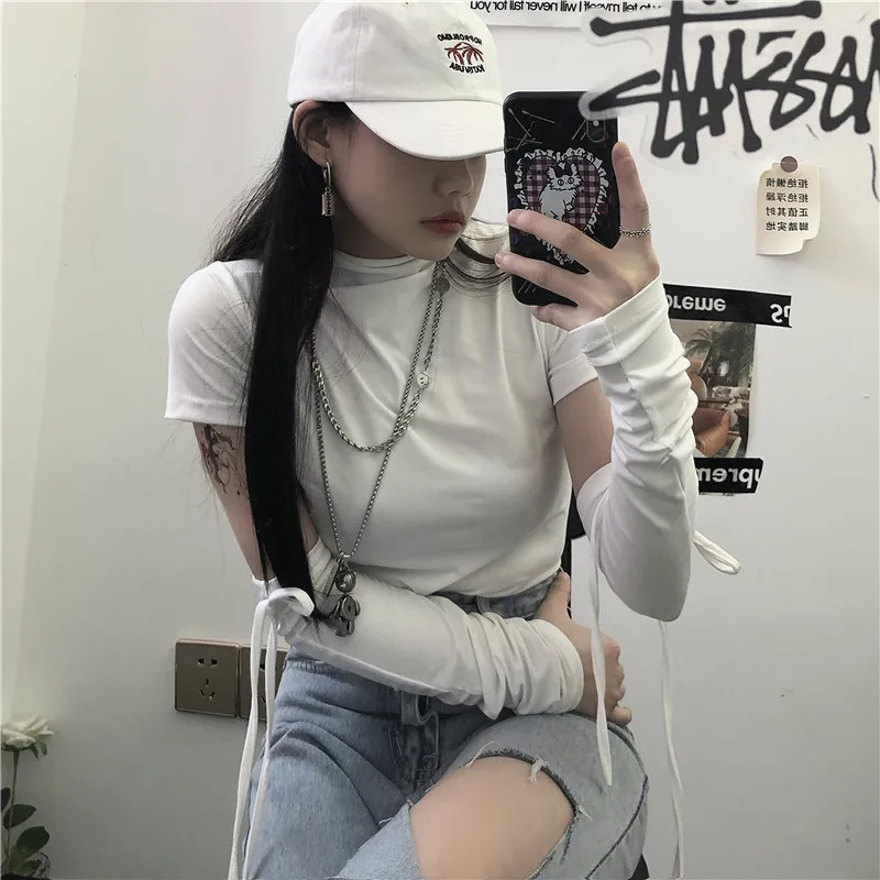 

Белая футболка для женщин, одежда, корейские хипстерские в стиле Харадзюку, однотонные облегающие футболки с круглым вырезом, женские топы, ...