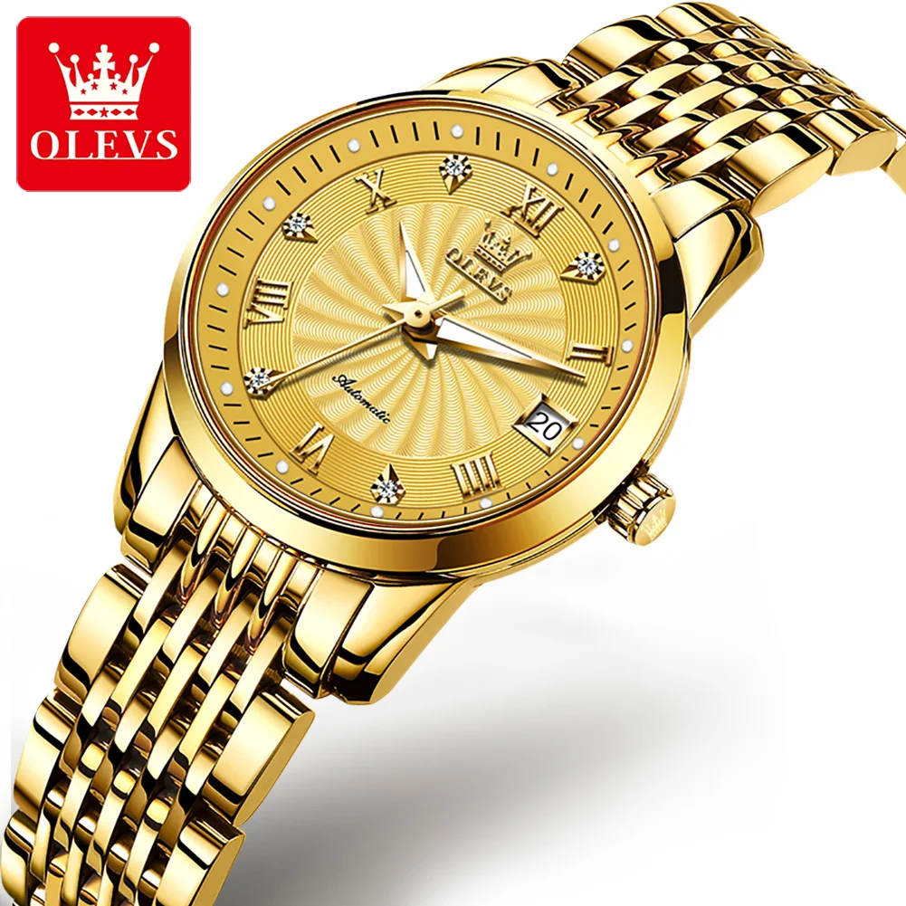 2023 OLEVS Luxury Ladies Watch Women Waterproof Gold Steel Strap Wrist Watches Top Brand Automatic Mechanical Clocks Relogio