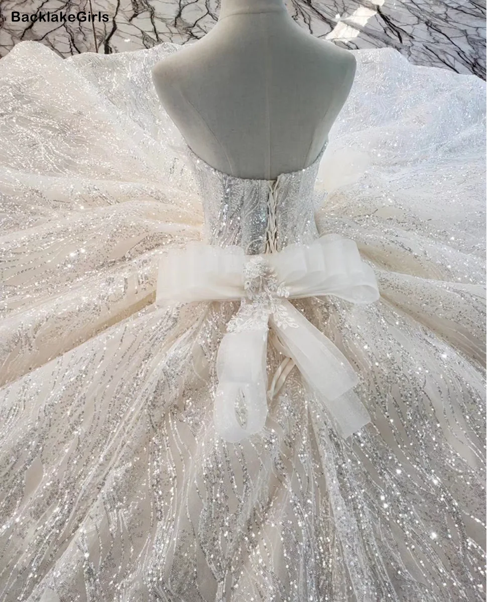 Блестящее свадебное платье без бретелек с блестками Бальное принцессы Свадебные