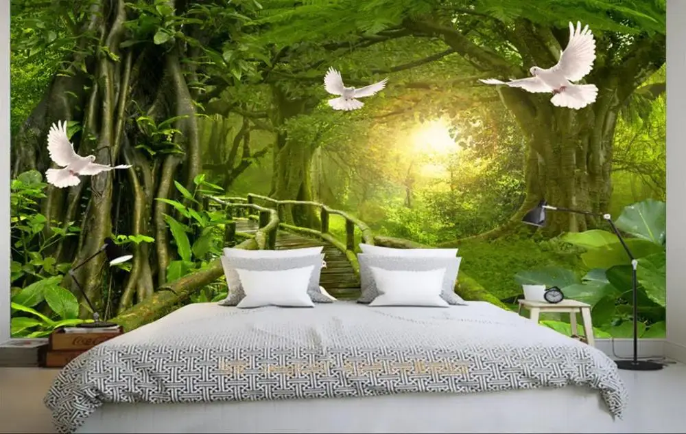 Пользовательские 3d обои лес голуби для стен Солнечный свет деревья Конференц-зал