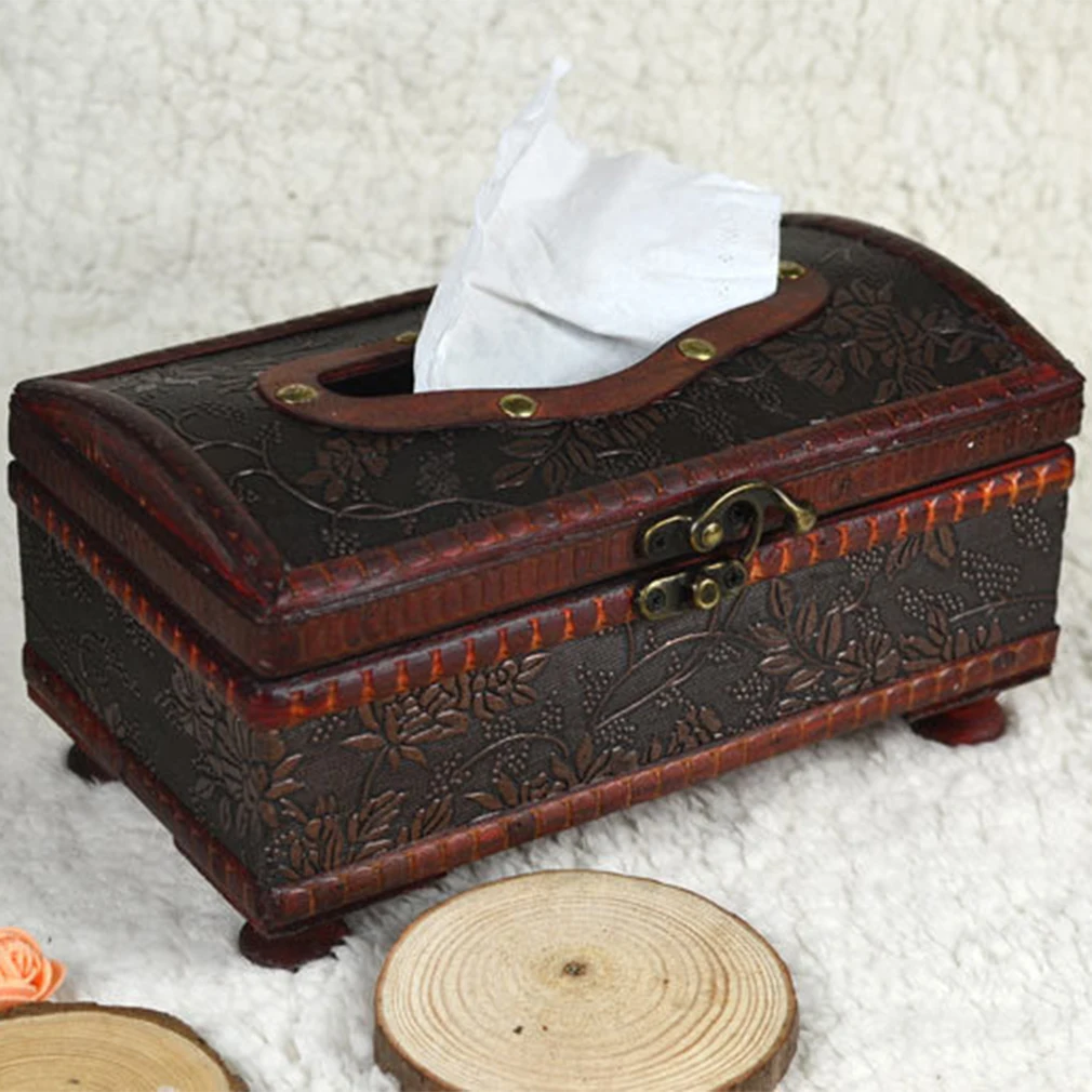 

1Pc Household 21X12X11CM Elegant Crafted Wooden Antique Handmade Old Tissue Box Antique Tissue Box for Daily use