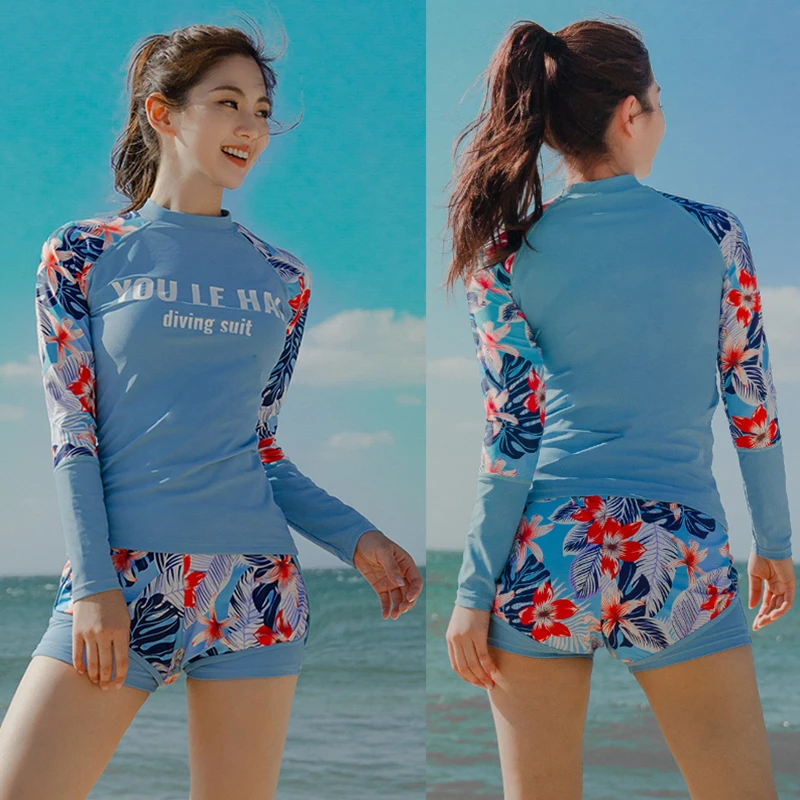 Купальник женский 3 предмета с длинным рукавом и защитой от солнца | Спорт