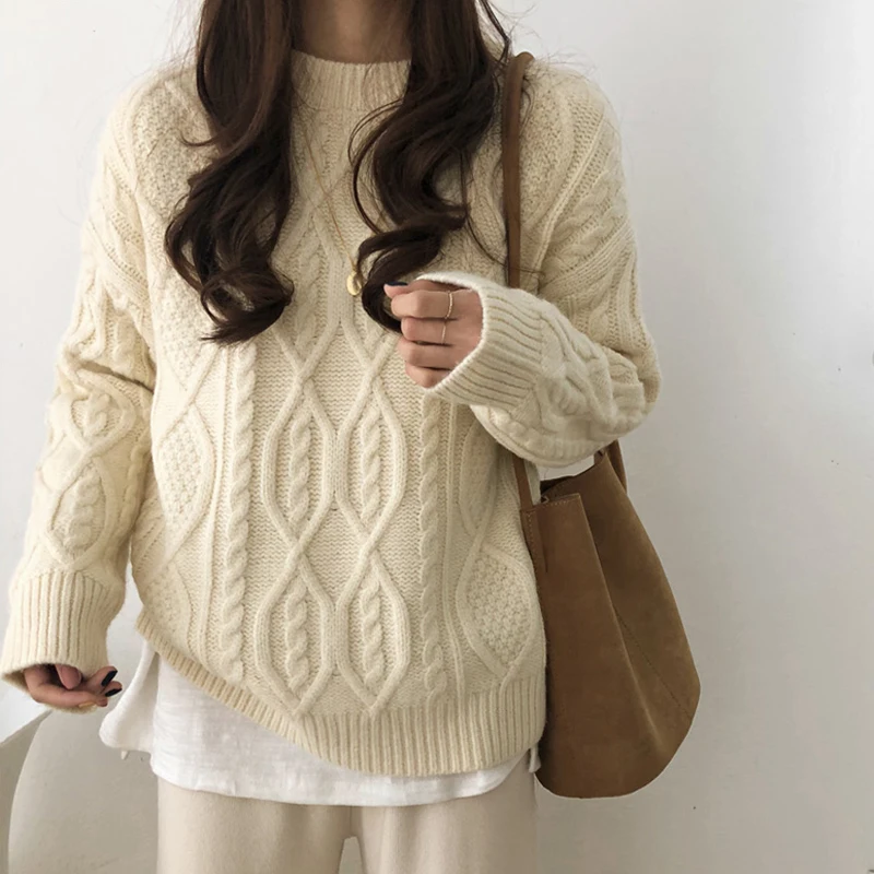 Свитер BGTEEVER Женский вязаный с круглым вырезом винтажный свободный джемпер