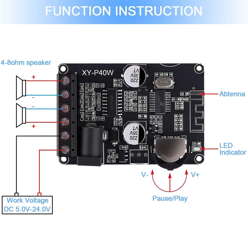 Bluetooth усилитель плата 5 0 Stereo o Мощность Плата усилителя 40Wx2 приемник DC 12 V/24V XY