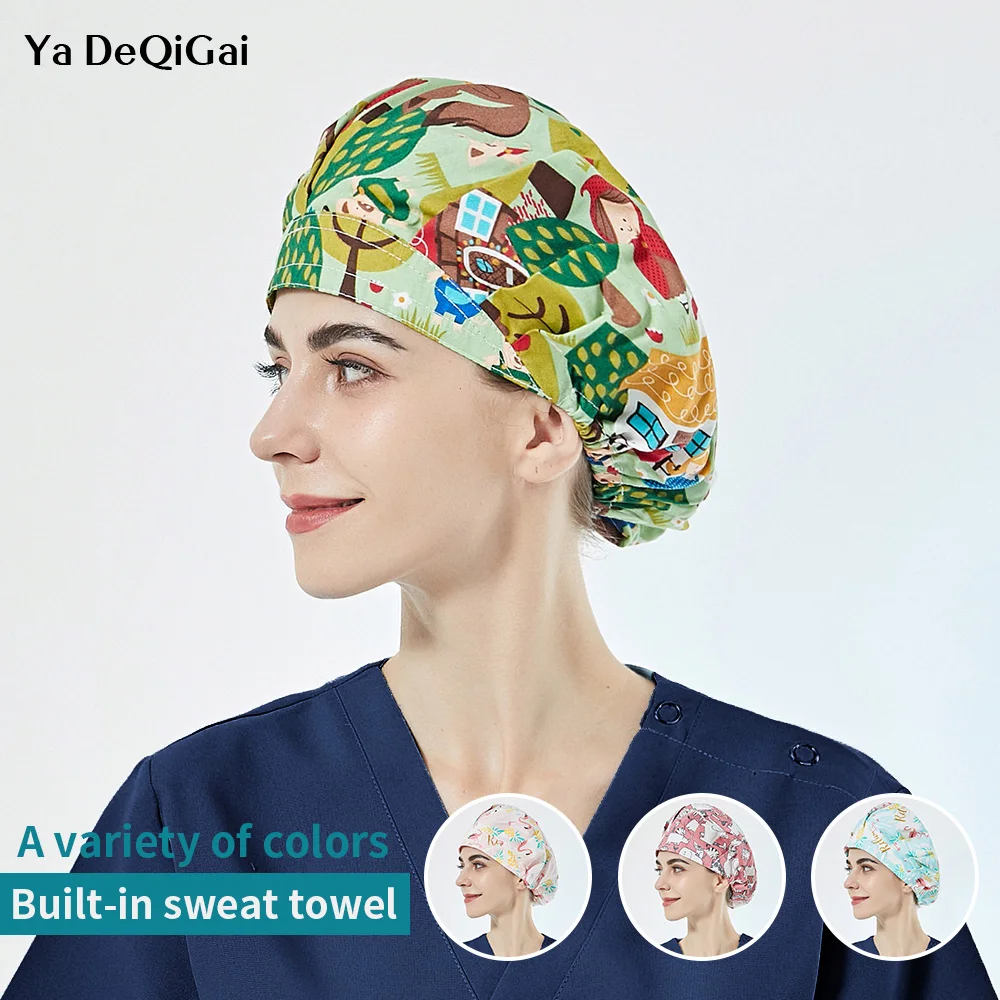 

Health service work Caps Floral printing Pet Grooming Scrubs Hat for long hair Scrubs Caps Beautician Operator hat wholesale new