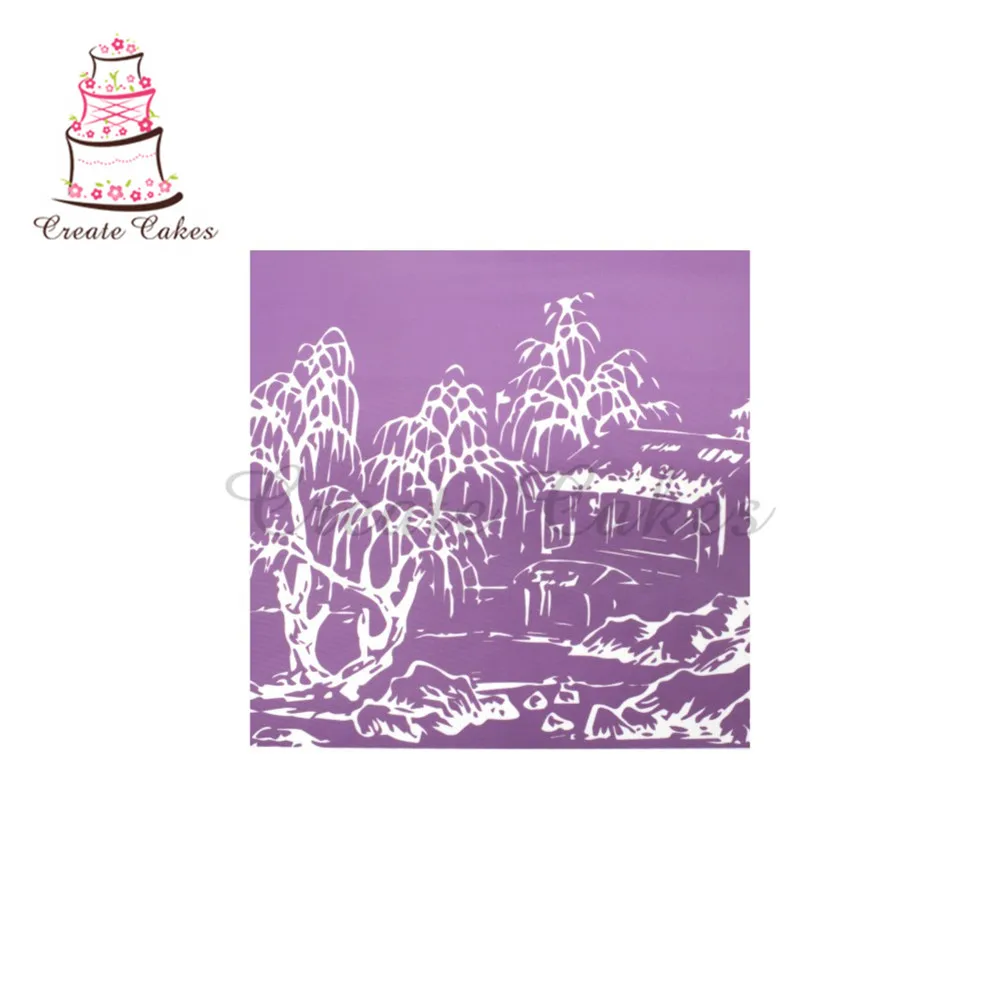 Трафарет для украшения торта украшение выпечки вышивка пейзажами|stencils for cakes|design