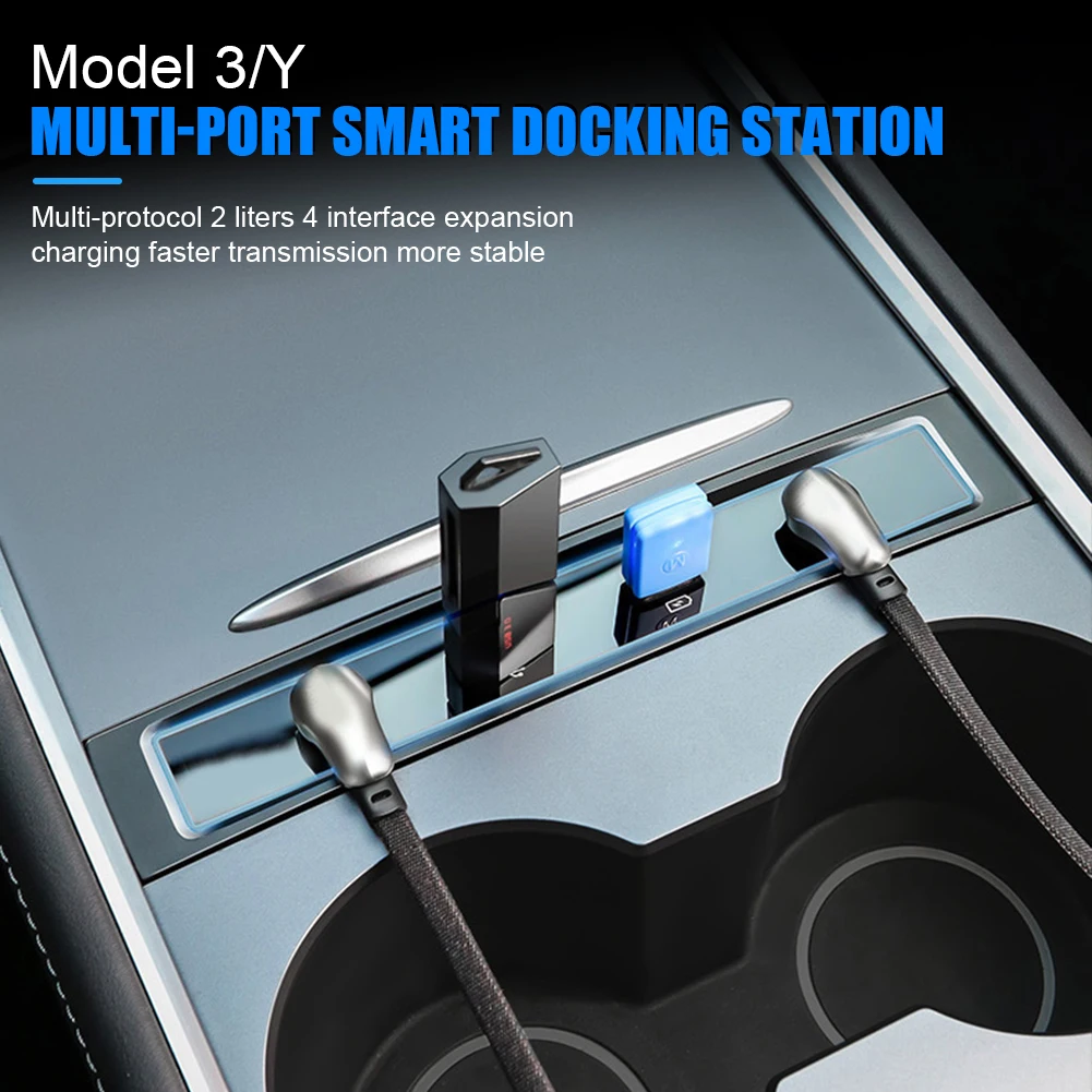 

For Tesla 2021 Model 3 Model Y 27W Quick Charger Intelligent Docking Station USB Shunt Hub Decoration Interior Refit Accessories