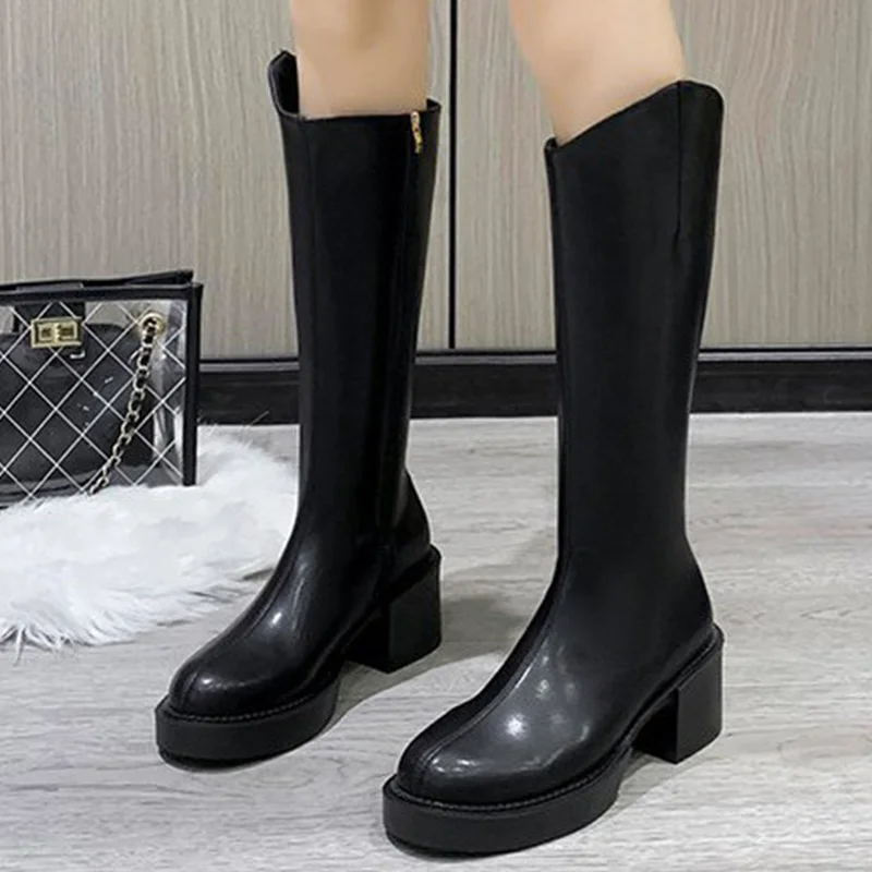 

Women's Shoes Round Toe Boots Ladies Chunky Heels Female Footwear 2022 New Women Long Boots Fashion Sexy Boots Woman Side Zipper