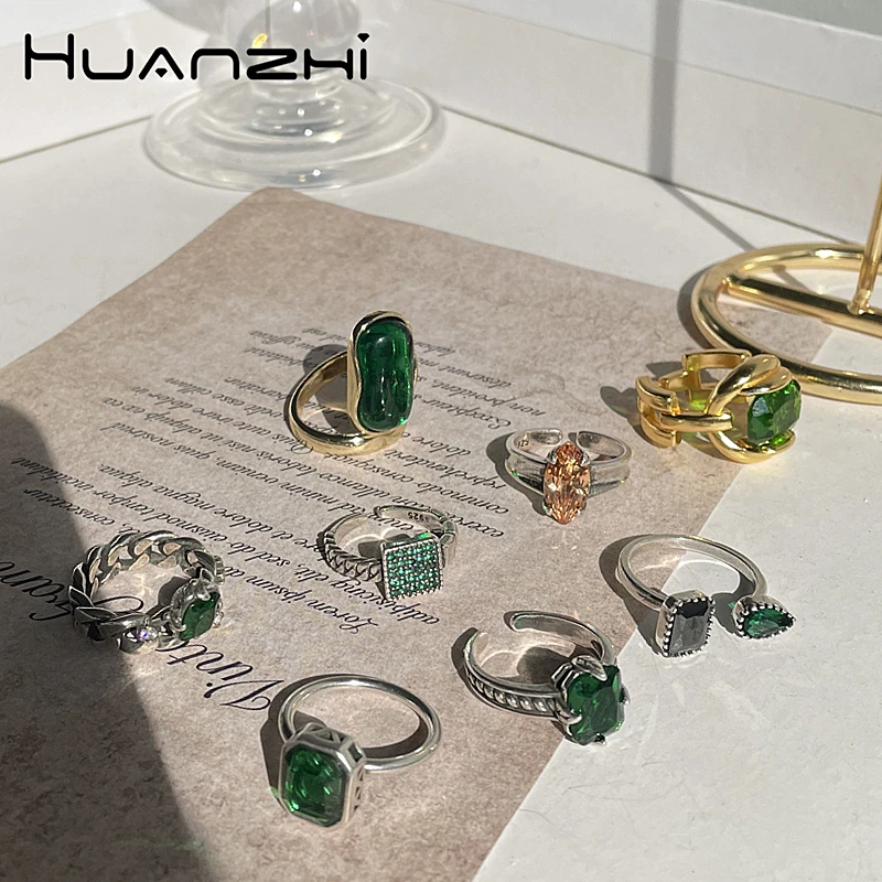 HUANZHI 2020 новые винтажные зеленые прозрачные стразы прямоугольник овальная цепи