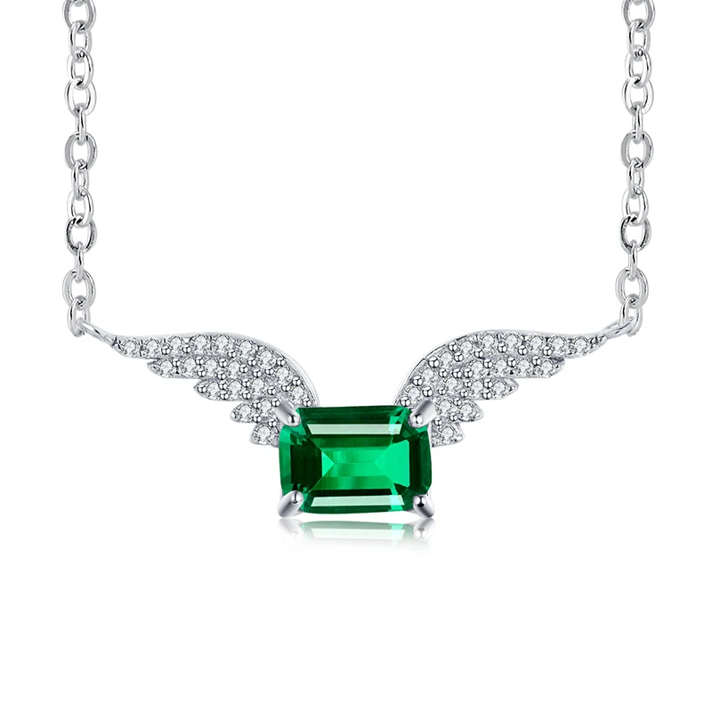 2021 New Wing Shape Cute Style  925 Sterling Silver Necklace  Classic Lab Grown Emerald Pendants  Women Jewelry Gifts