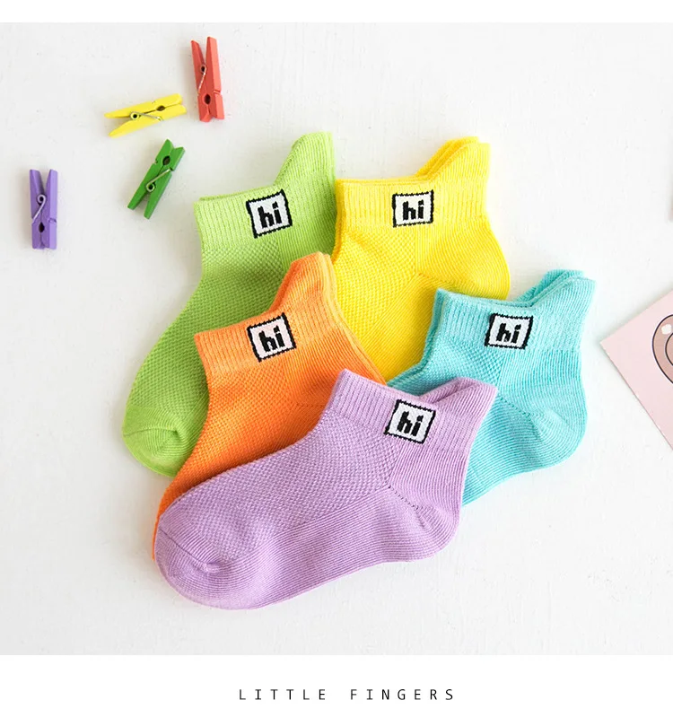 5Pairs/lot Smile Dot Multicolor Mesh Thin Cotton Summer Spring Newborn Boy Kids Socks Baby Girls | Детская одежда и обувь